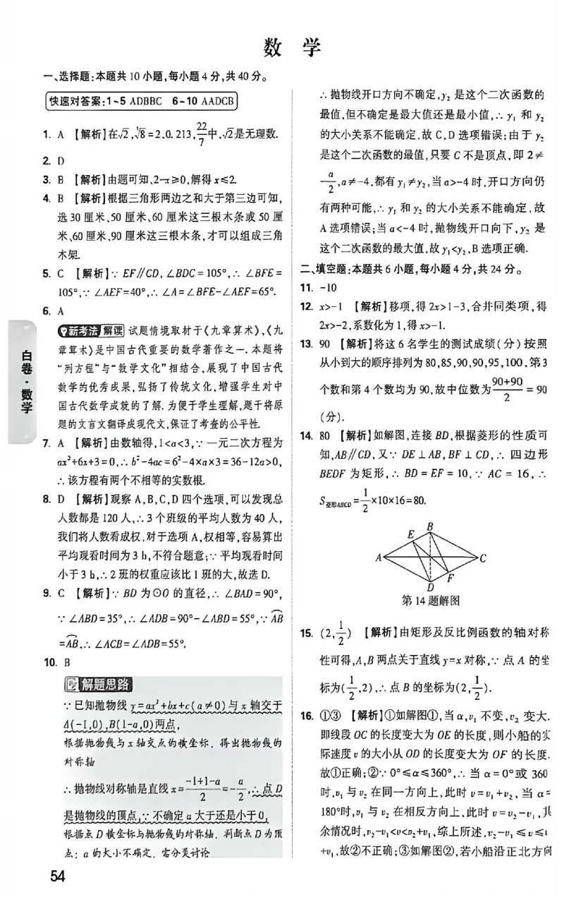 2026《万唯中考&bull;福建黑白卷》数学白卷答案_2026中考押题卷合集_2026《万唯中考黑白卷》地方版(1)_2026《万唯中考&bull;福建黑白卷》7科_2026《万唯中考&bull;福建黑白卷》数学