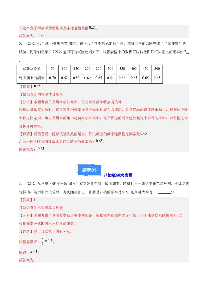 专题14随机事件、概率、频率（5大基础题+4大提升题）（解析版）_人教版数学九年级上册_版本二_九年级数学上册（人教版）_专项复习