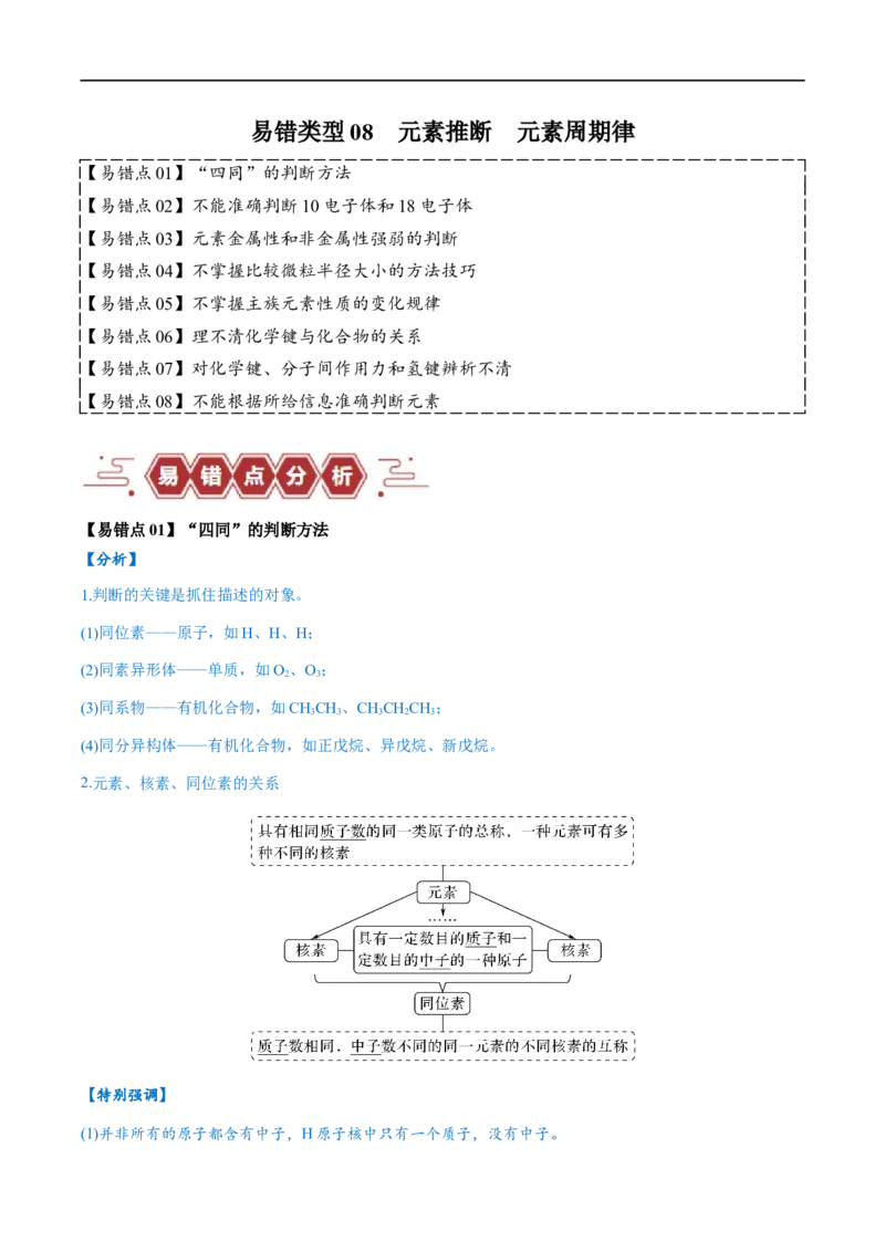 易错类型08元素推断元素周期律（8大易错点）（解析版）_高中三年全科资料_高中_15高中全科《高考易错题》2025版_高考化学备战2025年高考易错题（新全国通用）