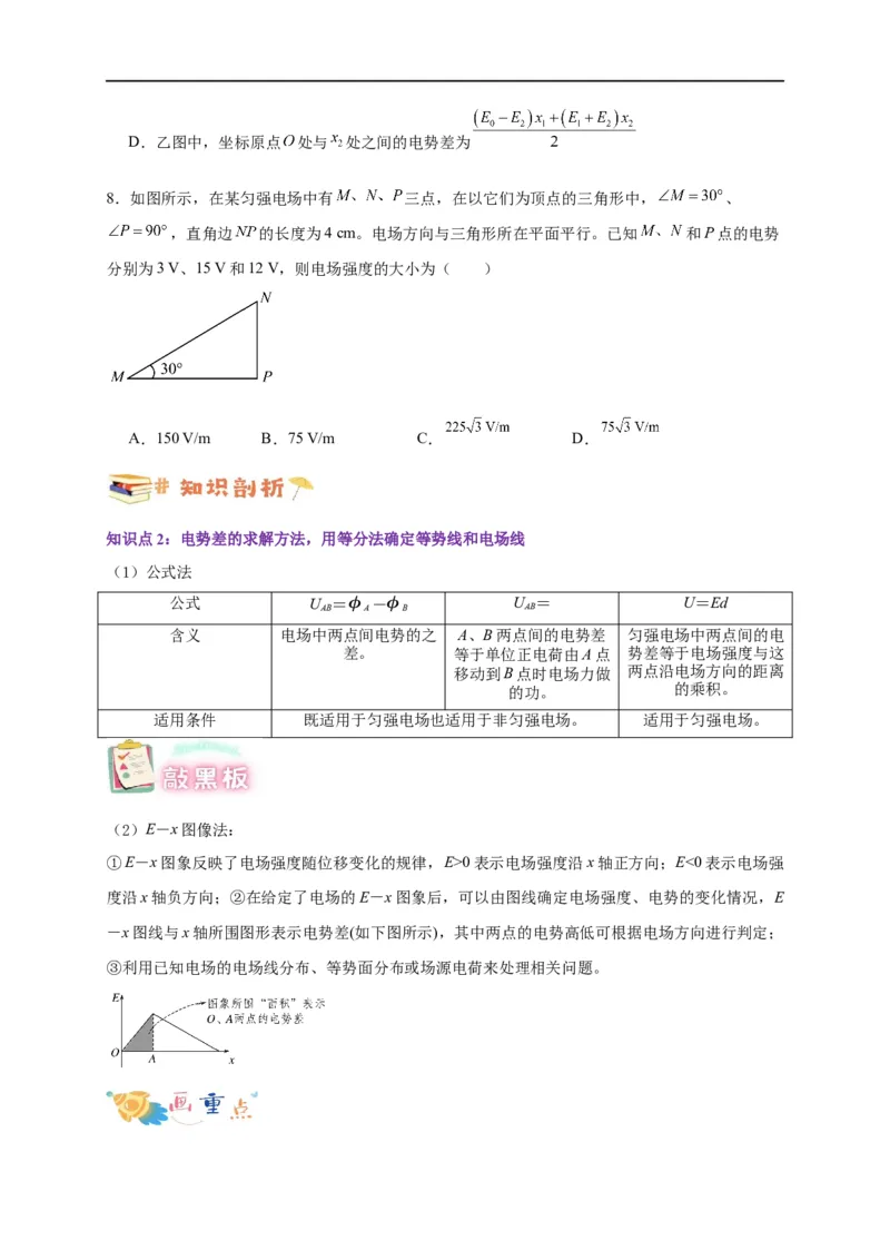 第35讲10.3电势差与电场强度的关系（学生版）-新高二暑假精品课（人教版）_高中三年全科资料_高中_高中1_2025秋新高二《暑假衔接讲义》（语数外理化）电子版