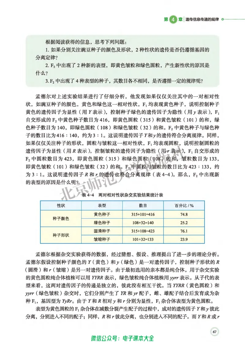 生物学必修2遗传与进化_高中三年全科资料_高中_高中电子教材_高中生物学_北师大