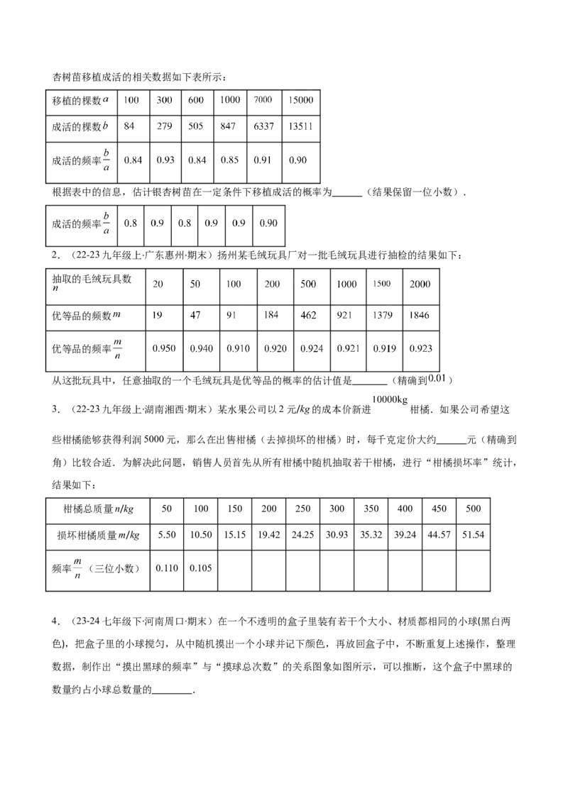 专题14随机事件、概率、频率（5大基础题+4大提升题）（原卷版）_人教版数学九年级上册_版本二_九年级数学上册（人教版）_专项复习