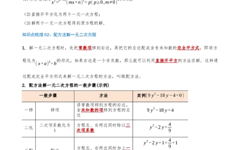 专题21.2解一元二次方程（知识梳理+18个考点讲练+中考真题演练+难度分层练共45题）原卷版_人教版数学九年级上册_版本二_九年级数学上册（人教版）_重难点专题提优-V8_2026版