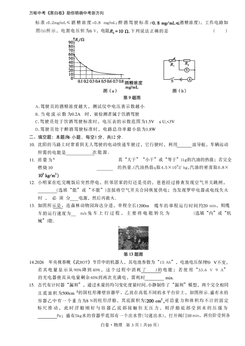 2026《万唯中考&bull;辽宁黑白卷》物理白卷A4_2026中考押题卷合集_2026《万唯中考黑白卷》地方版(1)_2026《万唯中考&bull;辽宁黑白卷》7科_2026《万唯中考&bull;辽宁黑白卷》物理
