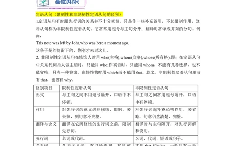 第01讲Unit1语法非限制性定语从句（选择性必修一）（学生版）-新高二英语暑假衔接（人教版）_高中三年全科资料_高中_高中1_2025秋新高二《暑假衔接讲义》（语数外理化）电子版