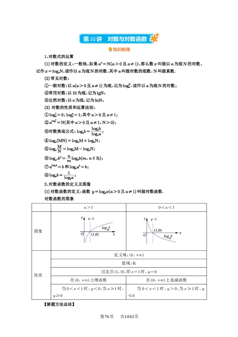 第10讲对数与对数函数_高中三年全科资料_高考数学《必刷5000题》2025版_2025高考数学必刷5000题（原卷版分章节PDF）