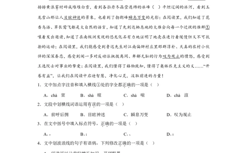 江西省抚州市临川第一中学2024-2025学年高一上学期开学考试语文试题_高中三年全科资料_高中_初升高衔接新高一（语数英物2026版）_衔接新高一语文_衔接新高一-语文分班考模拟卷