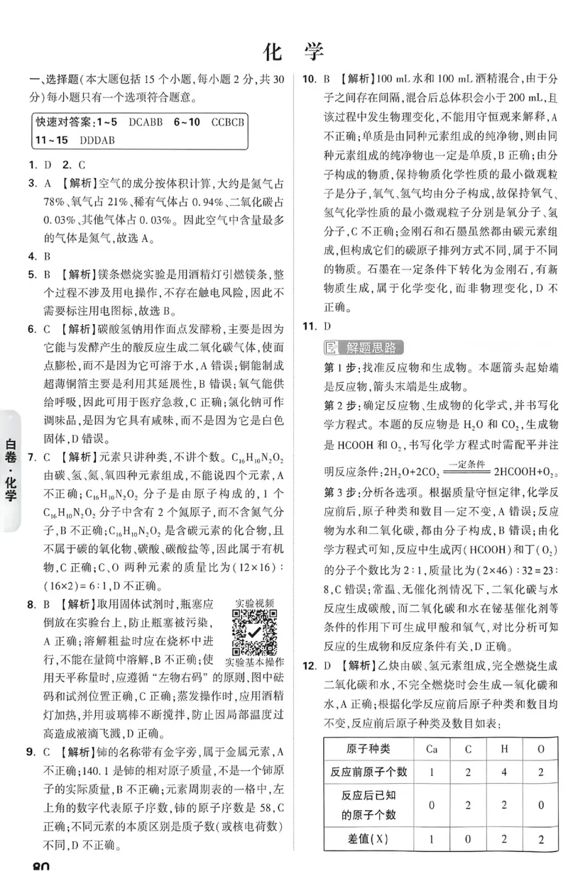 2026《万唯中考&bull;重庆黑白卷》化学白卷答案_2026中考押题卷合集_2026《万唯中考黑白卷》地方版(1)_2026《万唯中考&bull;重庆黑白卷》7科_2026《万唯中考&bull;重庆黑白卷》化学