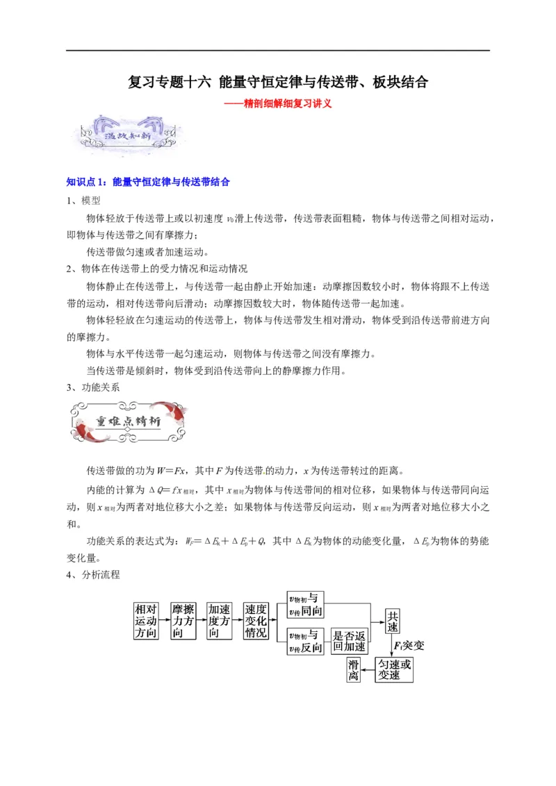 第19讲复习专题十六能量守恒定律与传送带、板块结合（学生版）-新高二暑假精品课（人教版）_高中三年全科资料_高中_高中1_2025秋新高二《暑假衔接讲义》（语数外理化）电子版