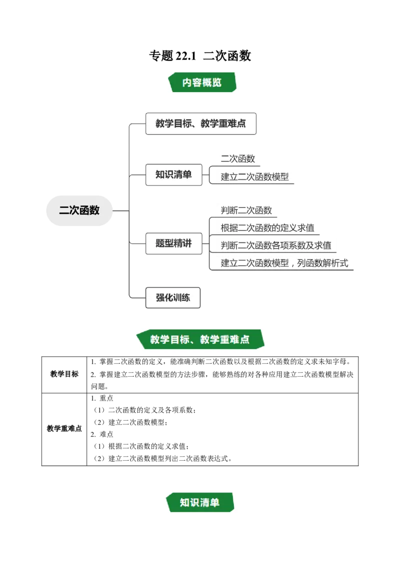 专题22.1二次函数（高效培优讲义）（教师版）_人教版数学九年级上册_版本二_九年级数学上册（人教版）_同步讲义-U18_2026版