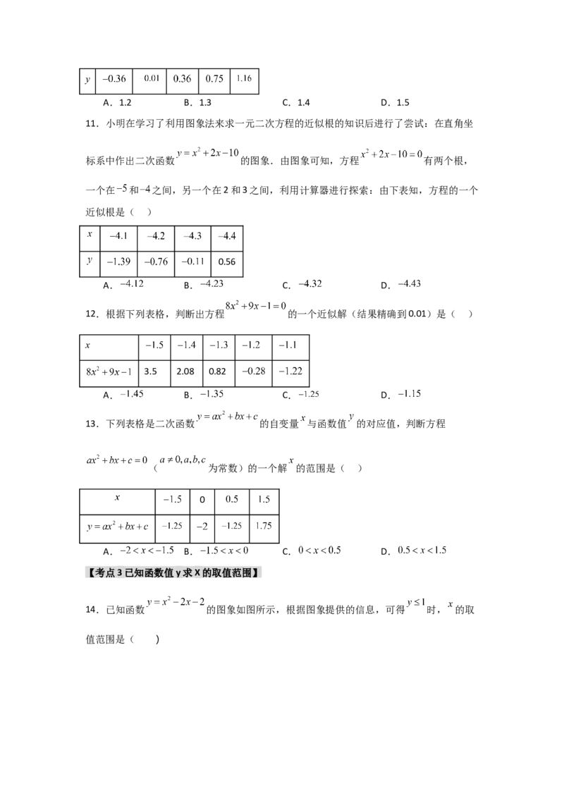 专题22.2二次函数与一元二次方程（5个考点）（题型专练+易错精练）（学生版）_人教版数学九年级上册_版本二_九年级数学上册（人教版）_知识解读与题型专练-V14_2025版