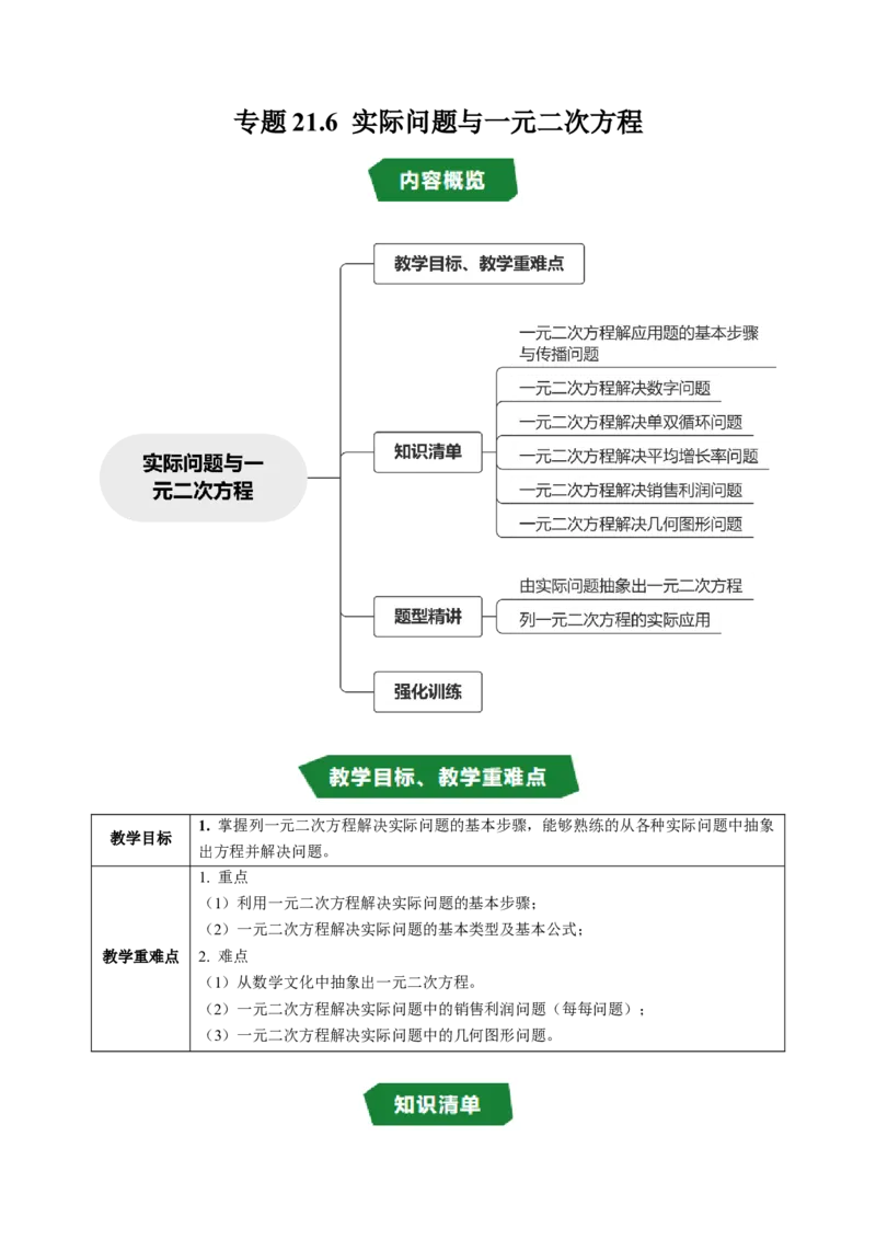 专题21.6实际问题与一元二次方程（高效培优讲义）（教师版）_人教版数学九年级上册_版本二_九年级数学上册（人教版）_同步讲义-U18_2026版