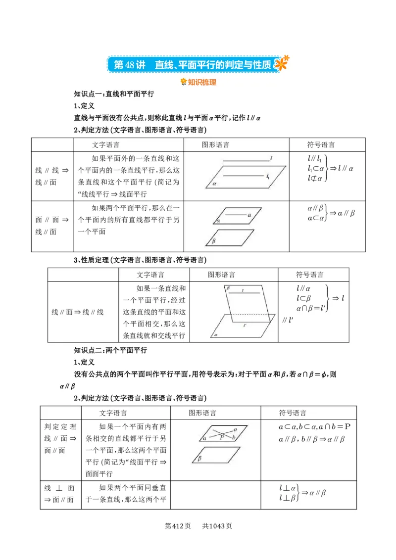 第48讲直线、平面平行的判定与性质_高中三年全科资料_高考数学《必刷5000题》2025版_2025高考数学必刷5000题（原卷版分章节PDF）