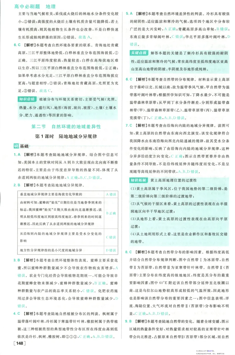 答案_高中三年全科资料_高中_2026版高中必刷题地理选修1RJ