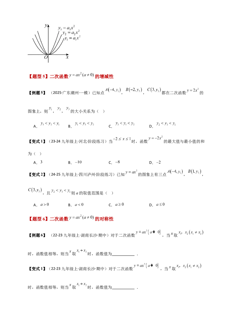 专题22.1二次函数及y=ax&sup2;(a&ne;0)的图象与性质（知识梳理+题型精析+同步练习）（人教版）（学生版）_人教版数学九年级上册_版本二_九年级数学上册（人教版）_专题突破练习-V4_2026版
