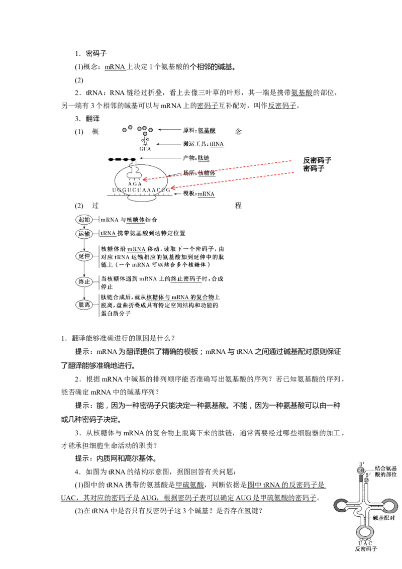 第4章基因的表达-知识点总结-2021-2022学年高中生物新教材人教版必修2&nbsp;&nbsp;&nbsp;_高中三年全科资料_高中_1高中基础资料包_A-高中必背9科知识点_生物_高中生物全书知识点梳理+总结