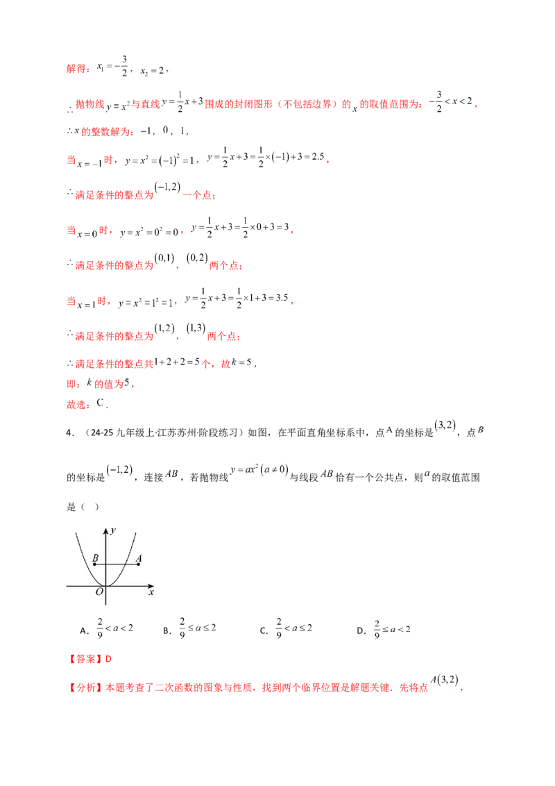 专题22.1二次函数及y=ax&sup2;(a&ne;0)的图象与性质（知识梳理+题型精析+同步练习）（人教版）（教师版）_人教版数学九年级上册_版本二_九年级数学上册（人教版）_专题突破练习-V4_2026版