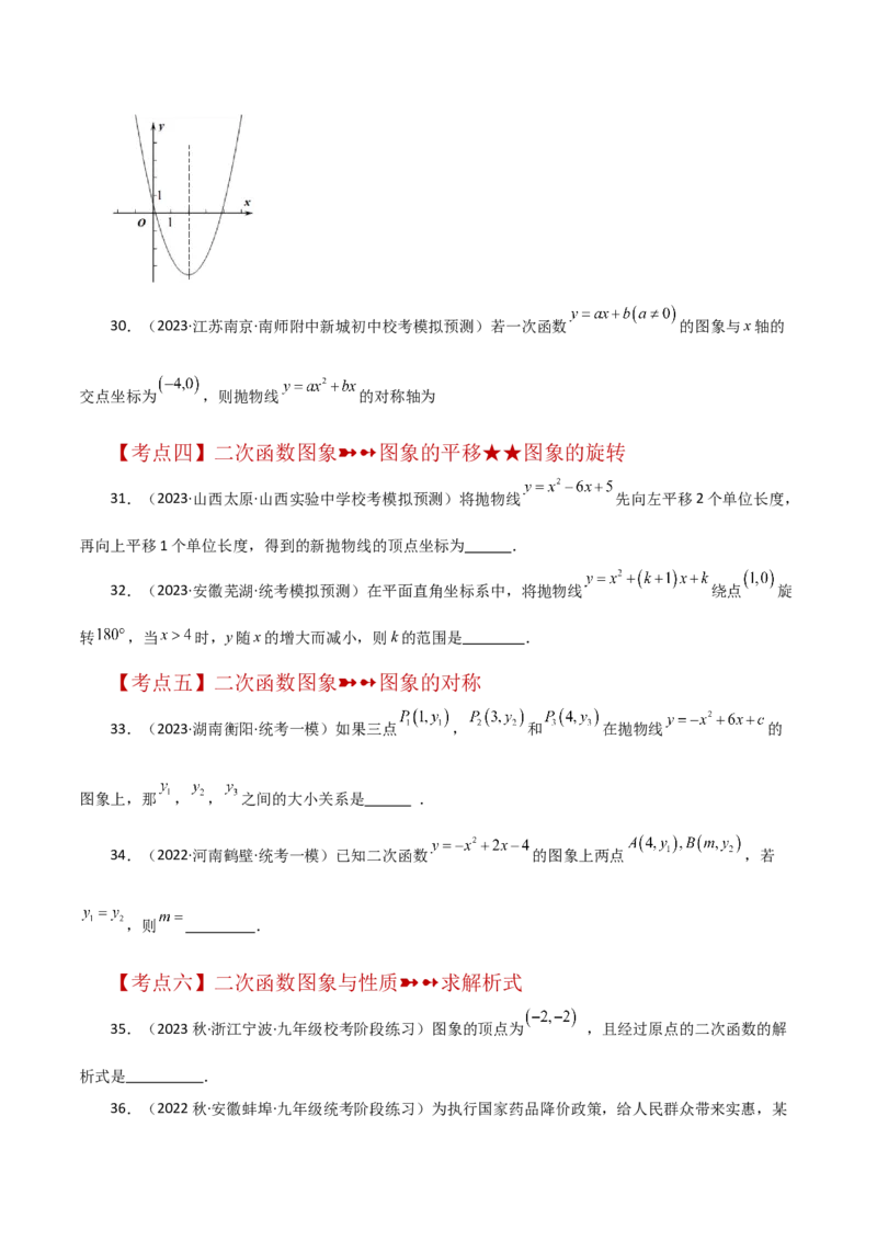 专题22.42二次函数的图象与性质常考知识点分类专题（基础练）-（人教版）_人教版数学九年级上册_版本二_九年级数学上册（人教版）_专题突破练习-V4_2024版