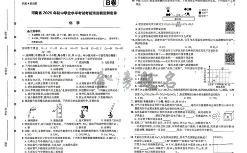 2026《河南中考&bull;载望预测解密卷》化学B卷_2026中考押题卷合集_2026《载望中考&bull;预测解密卷》多地方版_2026《河南中考&bull;载望预测解密卷》7科_2026《河南中考&bull;载望押题密卷》七科