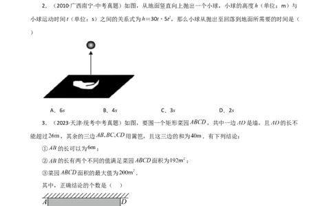 专题22.33实际问题与二次函数（直通中考）（基础练）-（人教版）_人教版数学九年级上册_版本二_九年级数学上册（人教版）_专题突破练习-V4_2024版