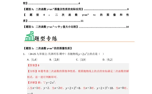 专题22.1.2二次函数y=ax&sup2;和y=ax&sup2;c的图像和性质（五大题型）（题型训练易错精练）（教师版）_人教版数学九年级上册_版本二_九年级数学上册（人教版）_知识解读与题型专练-V14_2026版