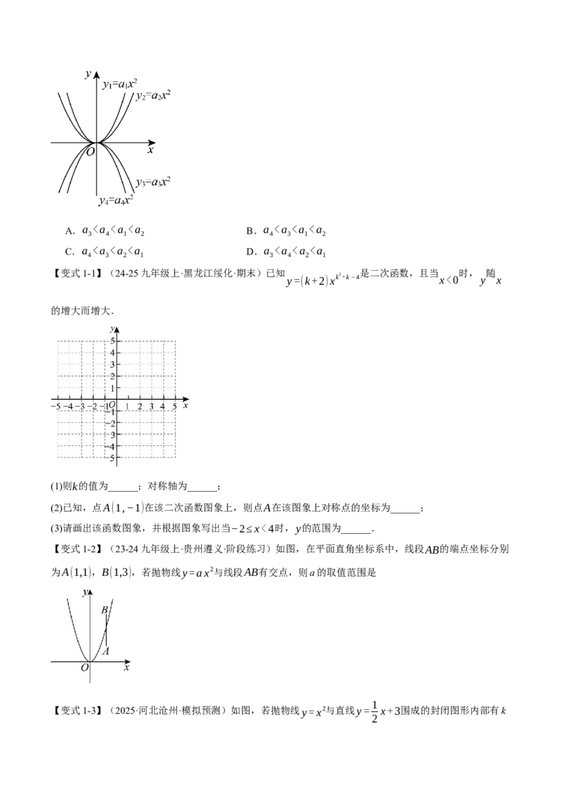 专题22.2二次函数的图象和性质（一）（举一反三讲义）（学生版）_人教版数学九年级上册_版本二_九年级数学上册（人教版）_母题专项-U66_2026版