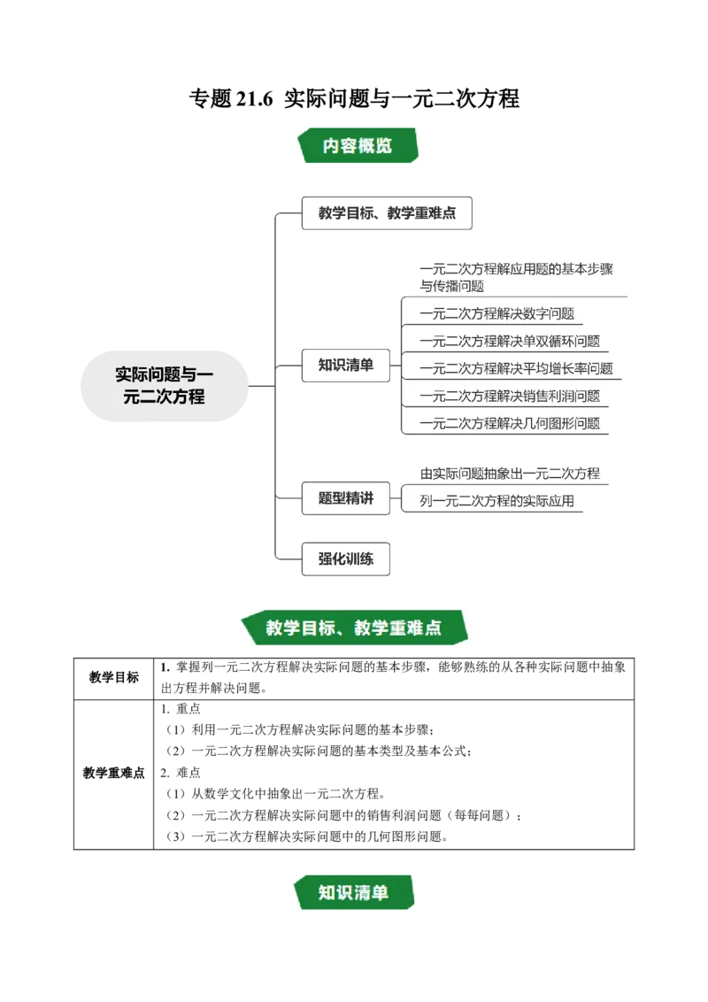 专题21.6实际问题与一元二次方程（高效培优讲义）（学生版）_人教版数学九年级上册_版本二_九年级数学上册（人教版）_同步讲义-U18_2026版