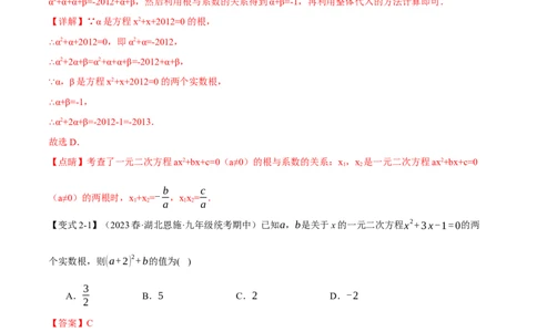 专题21.4根与系数的关系（十大题型）（举一反三）（人教版）（教师版）_人教版数学九年级上册_版本二_九年级数学上册（人教版）_母题专项-U66_2024版