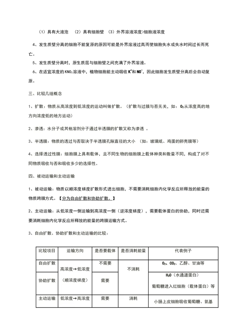 第四章细胞的物质输入和输出知识点期末复习新教材人教版高中生物必修一_高中三年全科资料_高中_1高中基础资料包_A-高中必背9科知识点_生物_高中生物全书知识点梳理+总结