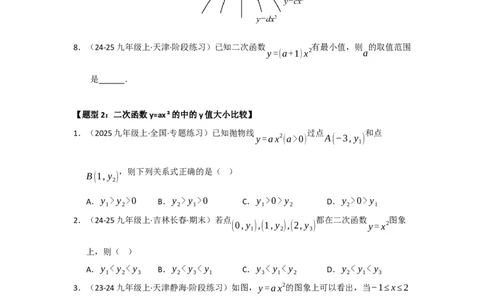 专题22.1.2二次函数y=ax&sup2;和y=ax&sup2;c的图像和性质（五大题型）（题型训练易错精练）（学生版）_人教版数学九年级上册_版本二_九年级数学上册（人教版）_知识解读与题型专练-V14_2026版