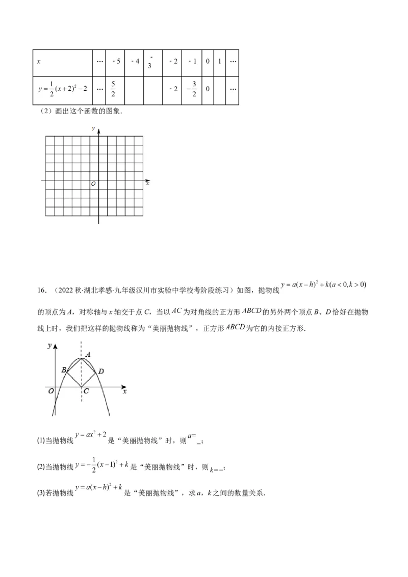 专题22.2二次函数y=ax&sup2;、y=ax&sup2;+k、y=a(x-h)&sup2;、y=a(x-h)&sup2;+k的图象和性质之四大考点（学生版）_人教版数学九年级上册_版本二_九年级数学上册（人教版）_重难点专题提优-V8