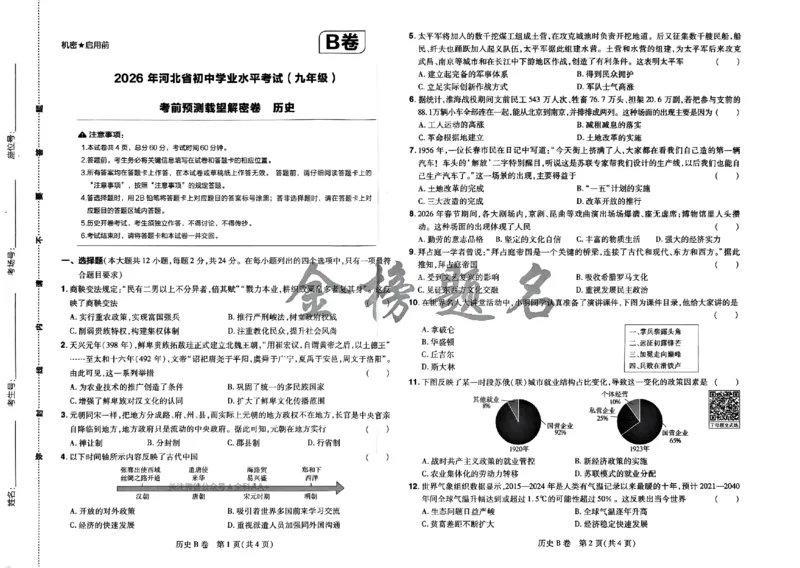 2026《载望中考&bull;考前预测解密卷》历史B卷_2026中考押题卷合集_2026《载望中考&bull;预测解密卷》多地方版_2026《载望中考&bull;考前预测解密卷》7科(河北)_2026《载望中考&bull;考前预测解密卷》历史