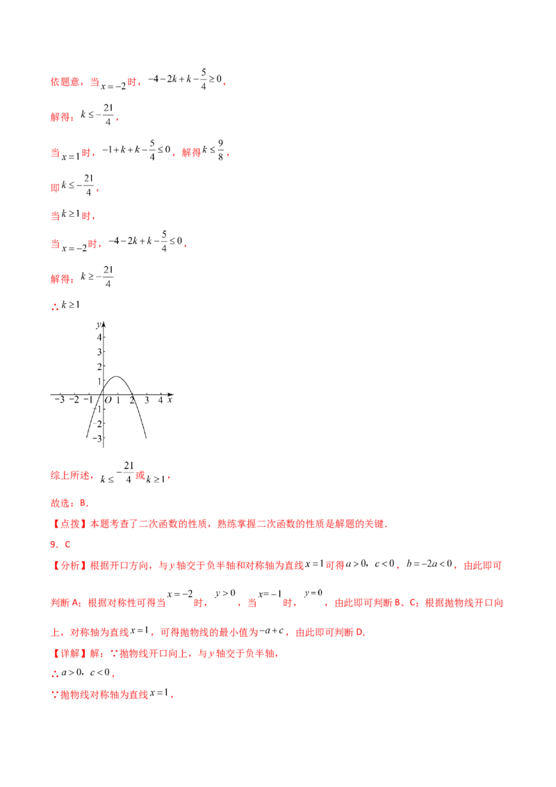专题22.14二次函数y=ax&sup2;+bx+c(a&ne;0)的图象与性质（直通中考）（培优练）-（人教版）_人教版数学九年级上册_版本二_九年级数学上册（人教版）_专题突破练习-V4_2024版