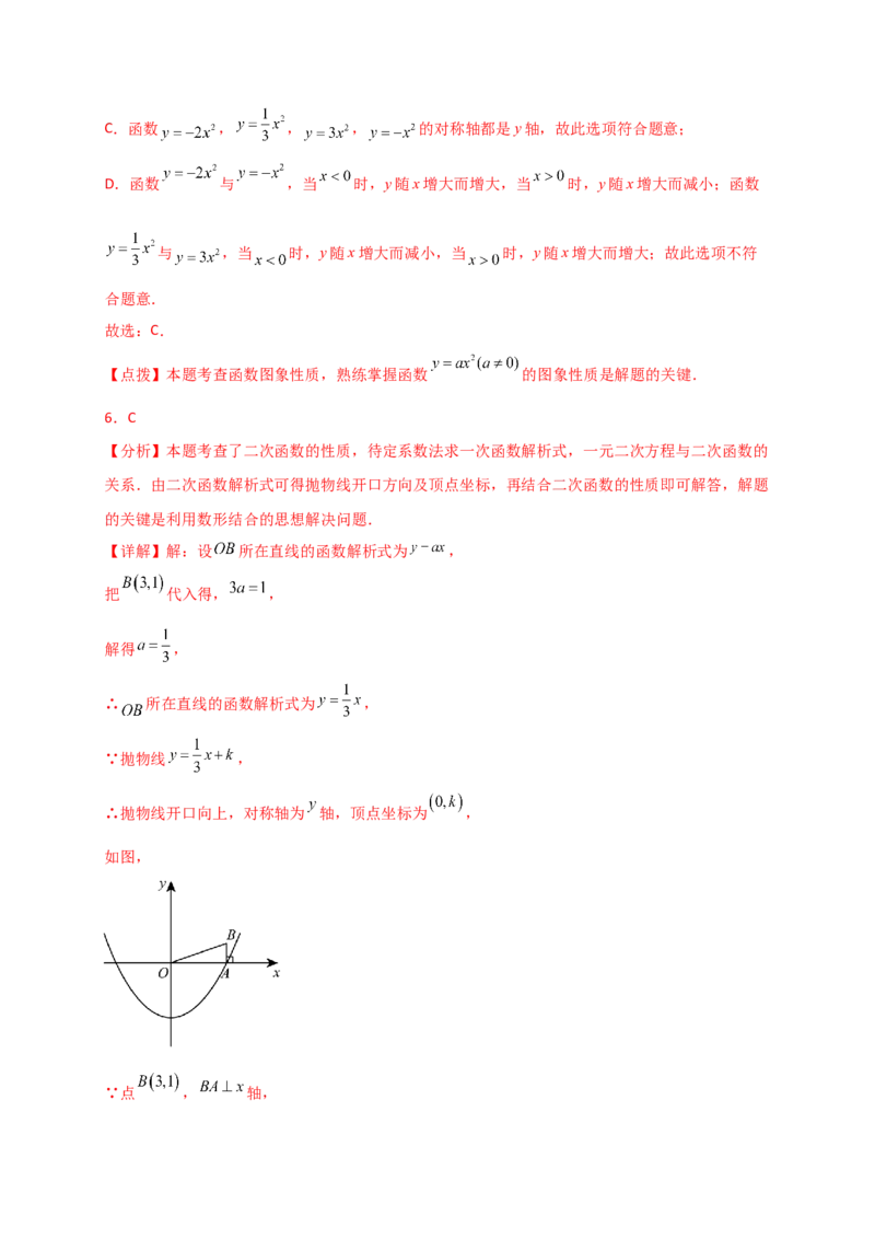 专题22.3二次函数y=ax&sup2;(a&ne;0)和y=ax&sup2;+c(a&ne;0)的图象与性质（专项练习）（培优练）-（人教版）_人教版数学九年级上册_版本二_九年级数学上册（人教版）_专题突破练习-V4_2025版