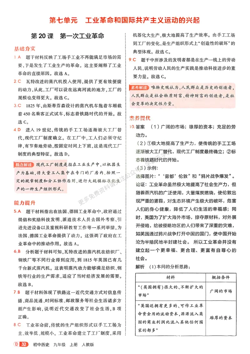 2026《初中53同步》历史九上答案解析_2026中考押题卷合集_2026新中考中考全科资料_2026版初中《5年中考3年模拟》9年级上册（历史）（人教）