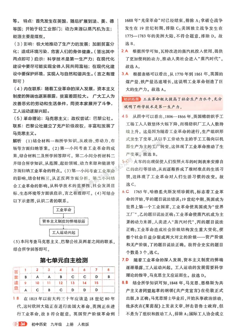 2026《初中53同步》历史九上答案解析_2026中考押题卷合集_2026新中考中考全科资料_2026版初中《5年中考3年模拟》9年级上册（历史）（人教）
