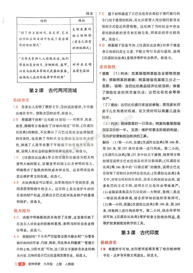 2026《初中53同步》历史九上答案解析_2026中考押题卷合集_2026新中考中考全科资料_2026版初中《5年中考3年模拟》9年级上册（历史）（人教）