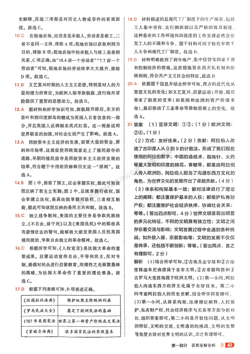 2026《初中53同步》历史九上答案解析_2026中考押题卷合集_2026新中考中考全科资料_2026版初中《5年中考3年模拟》9年级上册（历史）（人教）