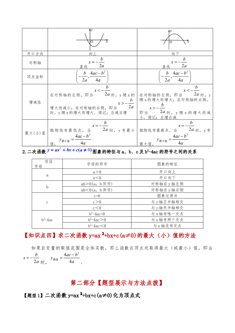专题22.8二次函数y=ax&sup2;+bx+c(a&ne;0)的图象与性质（知识梳理与考点分类讲解）（人教版）（学生版）_人教版数学九年级上册_版本二_九年级数学上册（人教版）_专题突破练习-V4_2025版