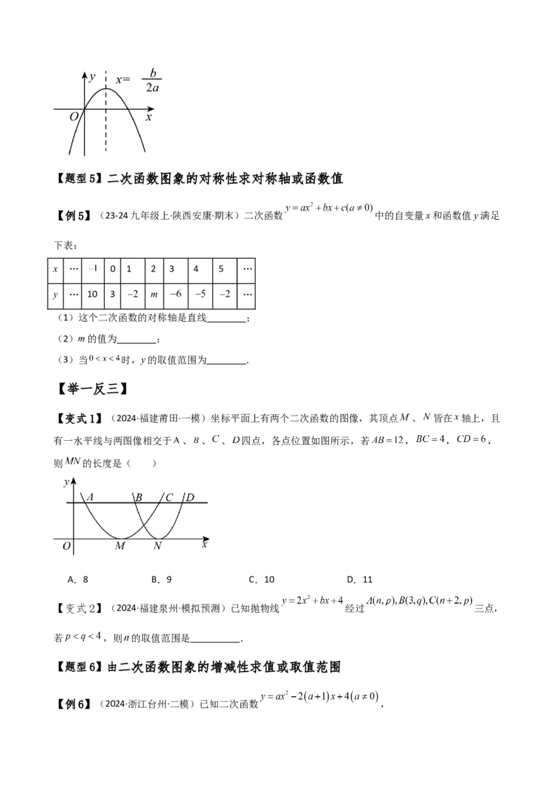专题22.8二次函数y=ax&sup2;+bx+c(a&ne;0)的图象与性质（知识梳理与考点分类讲解）（人教版）（学生版）_人教版数学九年级上册_版本二_九年级数学上册（人教版）_专题突破练习-V4_2025版