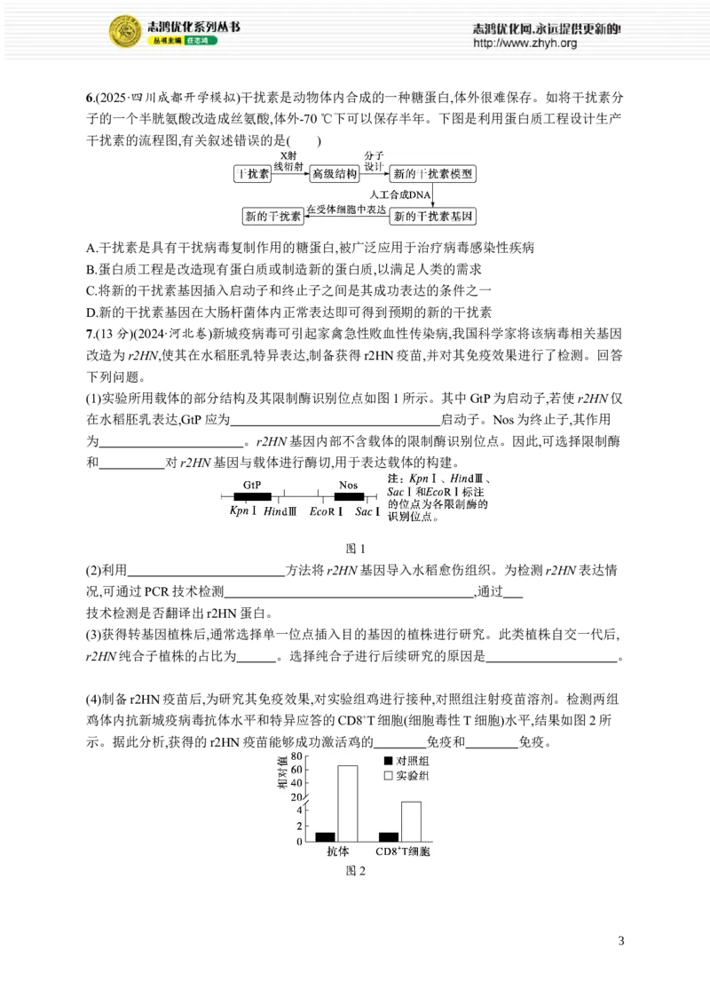 课时规范练61　基因工程的应用及蛋白质工程_高中三年全科资料_高中_高中1_2026版《优化设计》新高考版一轮（生物+数学）_2026优化设计一轮复习(生物)_课后习题