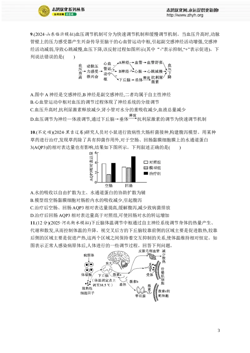 课时规范练40　体液调节与神经调节的关系_高中三年全科资料_高中_高中1_2026版《优化设计》新高考版一轮（生物+数学）_2026优化设计一轮复习(生物)_课后习题