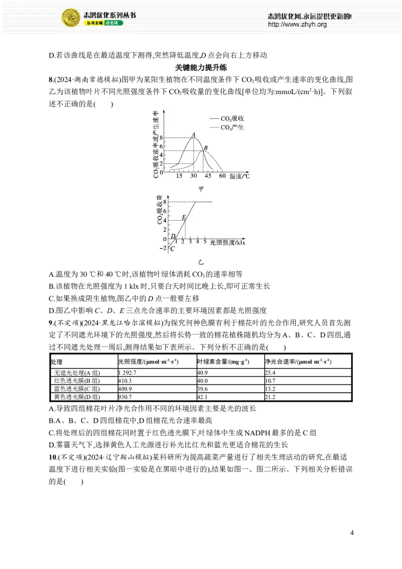课时规范练16　光合作用的影响因素及其应用_高中三年全科资料_高中_高中1_2026版《优化设计》新高考版一轮（生物+数学）_2026优化设计一轮复习(生物)_课后习题