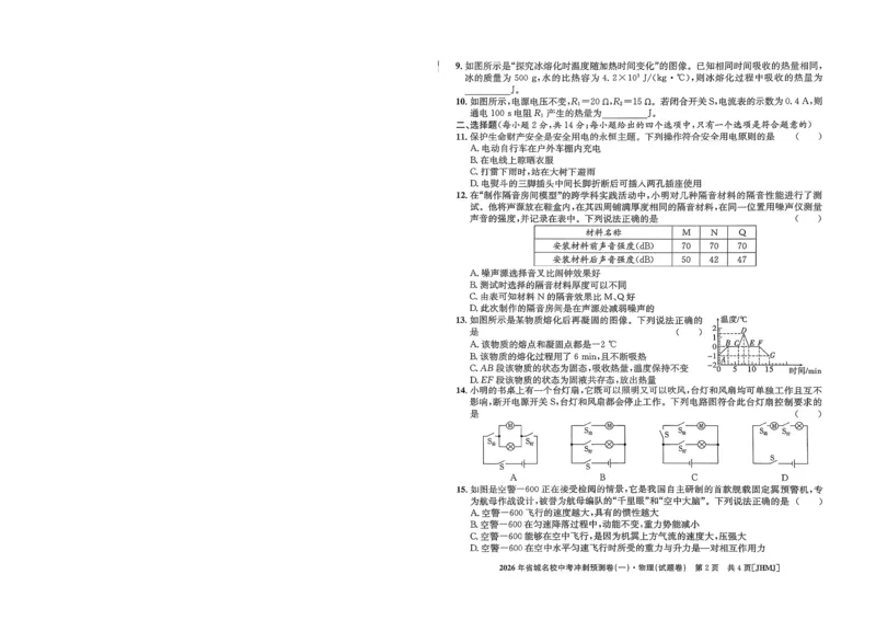 2026年省城名校中考冲刺预测卷(一)物理_中考押题2026《中考押题》系列（9科全套实时更新中）_江淮名卷2026年大联考（冲刺预测一）（7科+听力）