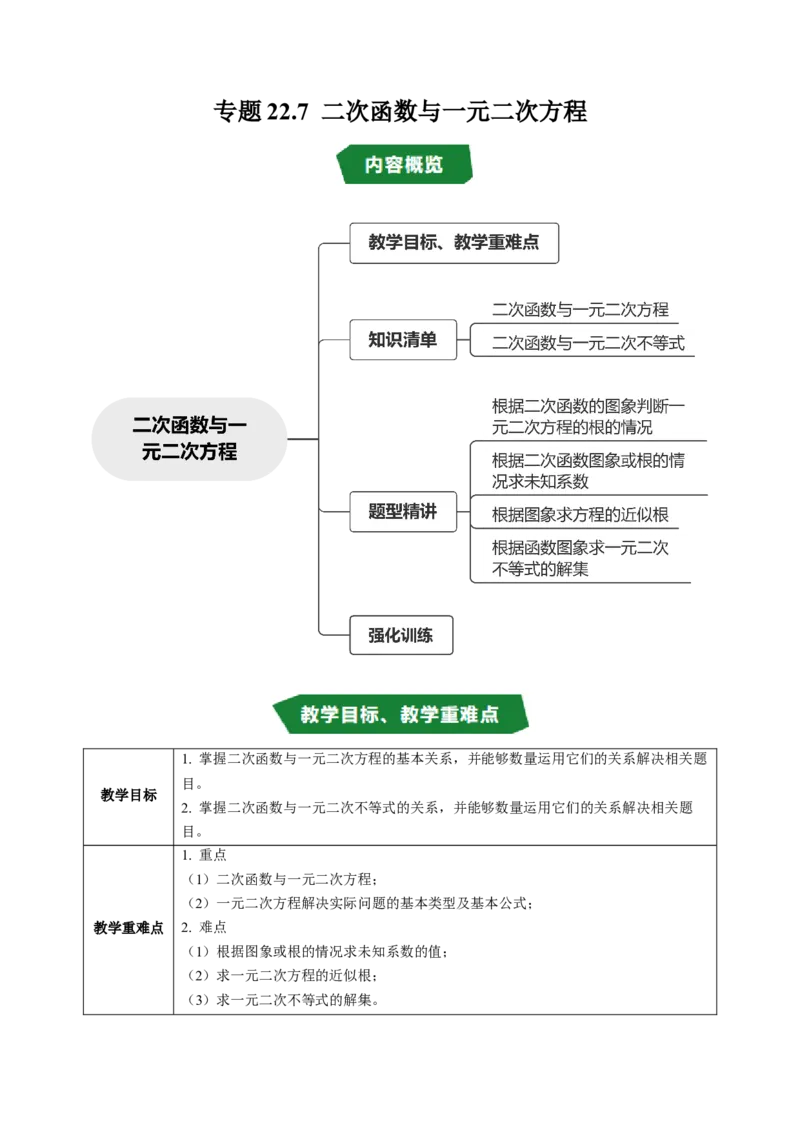 专题22.7二次函数与一元二次方程（高效培优讲义）（学生版）_人教版数学九年级上册_版本二_九年级数学上册（人教版）_同步讲义-U18_2026版