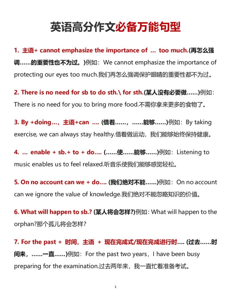 英语高分作文必备万能句型_高中三年全科资料_高中三年全科资料_英语