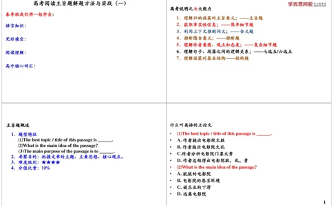 讲义_高中三年全科资料_高中_60课时学完高中英语_60课时学完高中全部英语（上）_第26讲：高考阅读主旨题解题方法与实战(一)