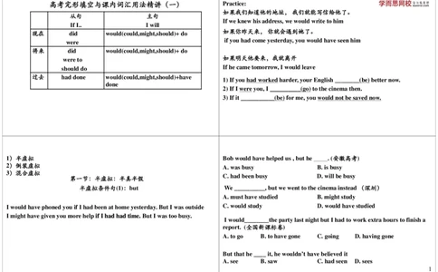讲义_高中三年全科资料_高中_60课时学完高中英语_60课时学完高中全部英语（上）_第17讲虚拟语气之if虚拟的现在时，过去时与将来时精讲（下）