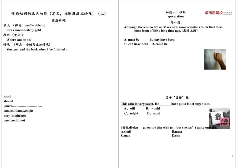 讲义_高中三年全科资料_高中_60课时学完高中英语_60课时学完高中全部英语（上）_第21讲情态动词的三大功能（定义，推测及虚拟语气）（上）