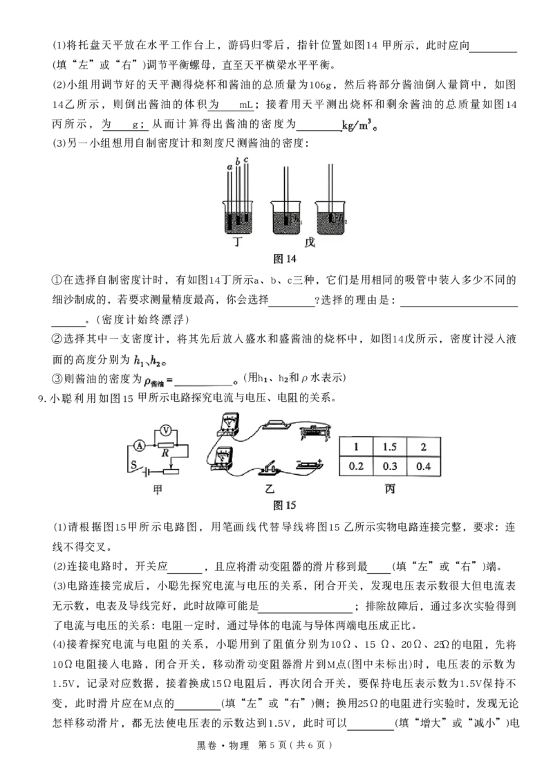 2026年河南省黑白卷物理试题及答案_中考押题2026《中考押题》系列（9科全套实时更新中）_万唯2026版初中《万唯黑白卷》7科全套（河南）